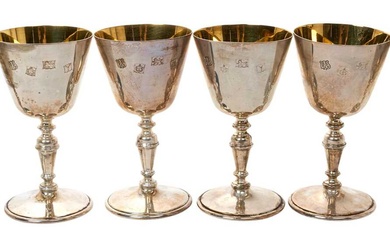 Set 6 contemporary silver goblets in case