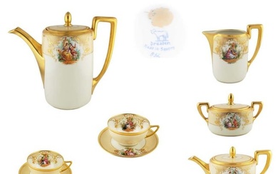 Set Of Five Dresden Lamb Porcelain Hand Painted Tea Set \ Coffee Set