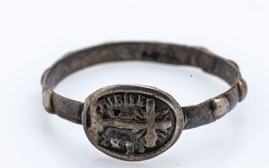 Silver dizainier ring (800 thousandths) decorated with a medallion depicting...