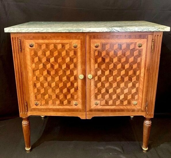 State chest of drawers with two leaves - Louis XVI style - Wood, Inlay of cubes - Circa 1900
