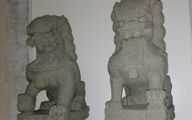 Statues (2) - Stone - Foo dog - China - 20th century