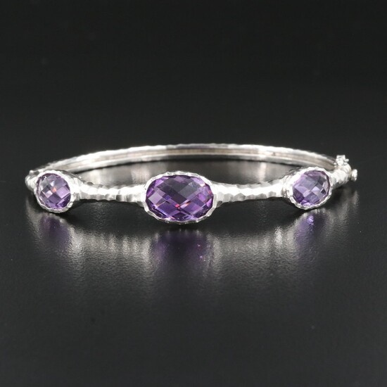 Sterling Amethyst Hammered Hinged Bangle