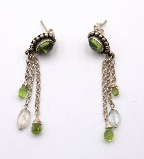 Sterling Silver & Green Semi Precious Stone Earrings