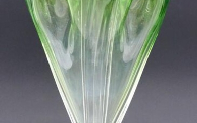 Steuben Grotesque Green Ruffled Glass Vase