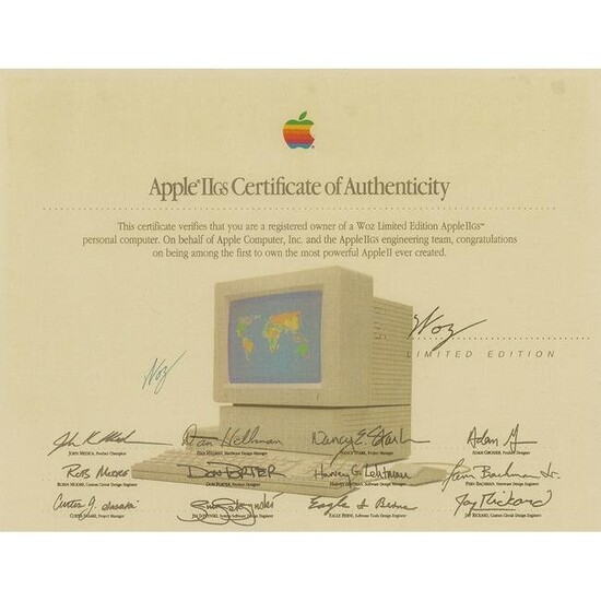 Steve Wozniak Signed Apple IIGS Certificate of Authenticity