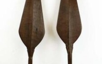 TRIBAL AFRICAN SPEARS, a pair, also employed as paddles,...
