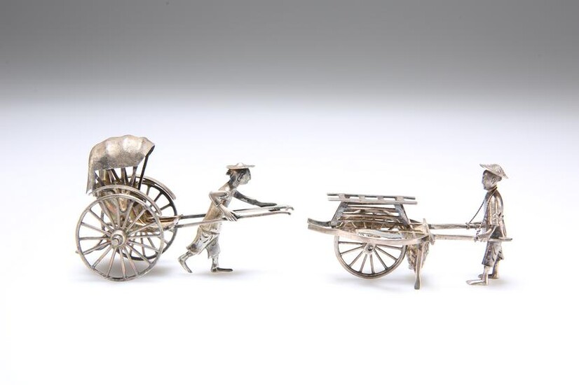 TWO CHINESE SILVER RICKSHAW MODELS, the first by