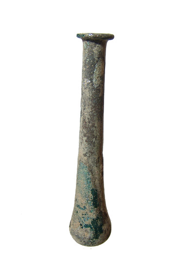 Tall Roman glass cosmetic bottle, 1st - 2nd Century AD