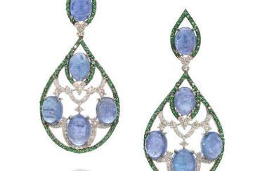 Tanzanite, Diamond and Garnet Pendant Earrings