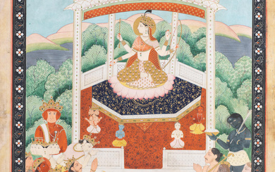 The Devi worshipped by deities and devotees Mandi, circa 1830...