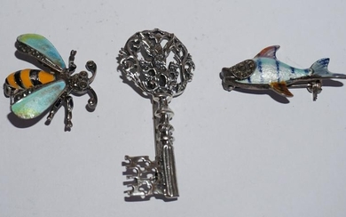 Three European Sterling Silver Brooches or Pins