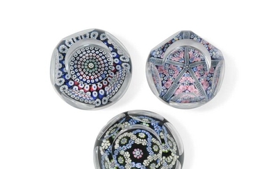 Three Whitefriars faceted glass paperweights