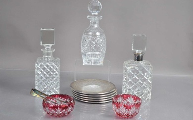Three mid-20th Century decanters including Waterford Crystal "Castletown" pattern and German silver mounted example