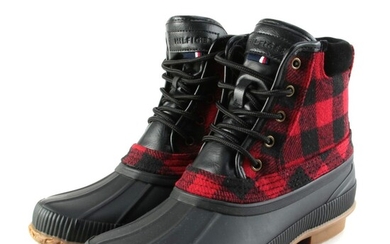 Tommy Hilfiger Casey2 Buffalo Plaid and Black Leather Boots