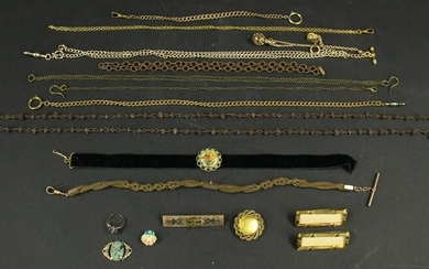 Tray of Fobs, Chains and Victorian Style Jewelry