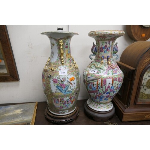 Two Cantonese famille rose vases, 19th Century, both with am...