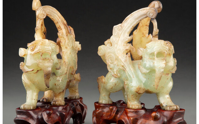 Two Chinese Carved Jade Lions