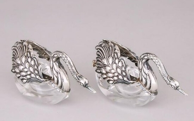 Two Continental Silver Swan Form Salt Cellars and