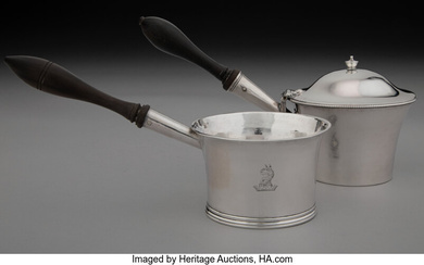 Two English George I Silver Brandy Pans (1718-1786)