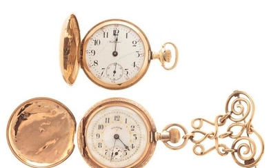 Two Engraved Pocket Watches in 14K & 10K Gold