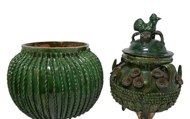 Two Green Glazed Mexican Pottery Vessels.