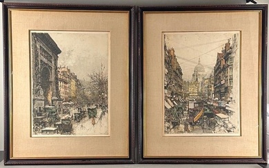 Two Luigi Kasimir Etchings, "Fleet Street, London" and "Paris Porte St. Denis"