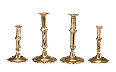Two Pairs of English Brass Adjustable Candlesticks