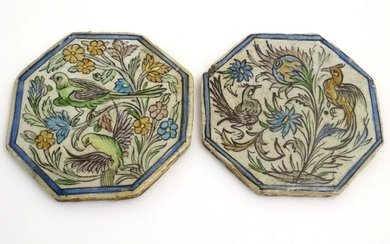 Two Persian tiles of octagonal form decorated with