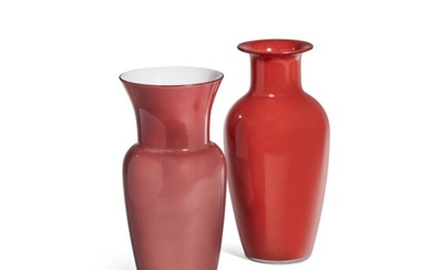 Two Red Glass Vases, Modern