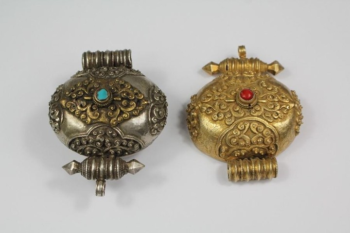 Two Tibetan Silver Silver Gilt G'au - Amulet Box Covers; the...