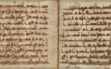 Two folios from a Kufic Qur'an, Near East or North...