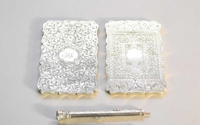 Two silver card cases and two propelling pencils