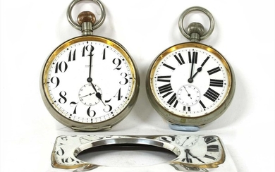Two silver plated goliath pocket watches