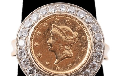 US $1 GOLD COIN AND DIAMOND RING