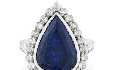 Unheated Sapphire and Diamond Halo Ring