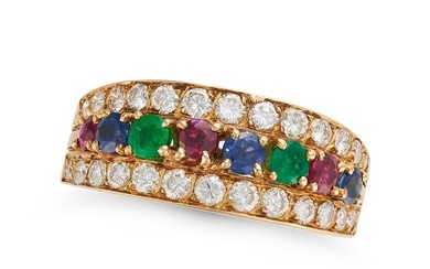 VAN CLEEF & ARPELS, A DIAMOND AND MULTIGEM RING in 18ct yellow gold, comprising a row of alternat...