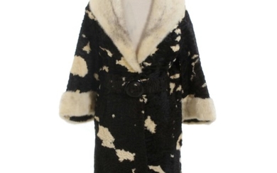 Variegated Persian Lamb and Mink Fur Convertible-Sleeve Belted Coat, Vintage