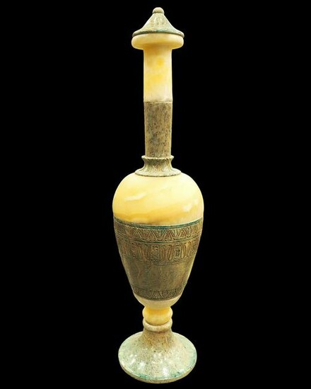 Vase of alabaster and glazed steatite