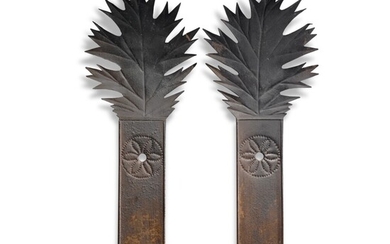 Very Fine and Rare Pair of Tinned Sheet Iron Red-Oak Leaf Sconces, Attributed to Nelson Garey (1820-1910), Berlin, Pennsylvania, Circa 1860