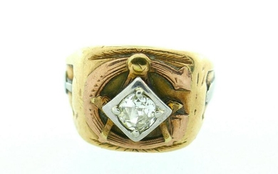 Victorian Masonic Mine Cut Diamond Shriners Ring 14k