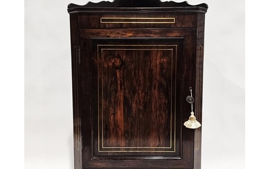 Victorian rosewood corner cupboard with inlaid brass stringi...