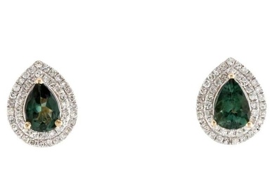 Vintage 14K Tourmaline Diamond Stud Earrings - Fine Luxury, Statement Jewelry