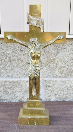 Vintage Brass Altar Cross + 16 1/4" + (CU#507) Church