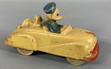 Vintage Donald Duck & Pluto Sun Rubber Toy Car