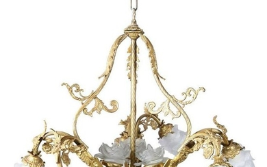 Vintage French Louis XIV Style Gilt Foliate Chandelier