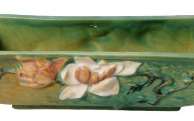 Vintage Roseville Magnolia Green Ceramic Pink 8 Inch Long Flower Pot