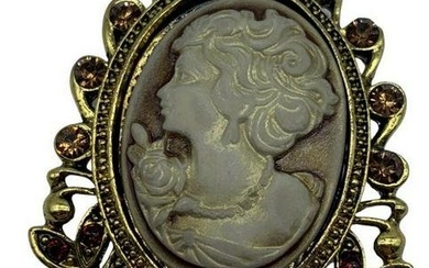 Vintage White Gold Cameo Brooch With Silhouette Of A Beauty