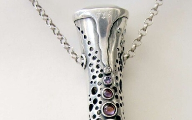 Vintage modernist silver sterling penis necklace set with rock crystal and amethyst, 32 gr.