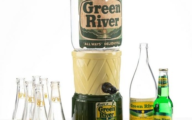 Vintage two-piece Green River Advertising ceramic and glass Drink Dispenser, excellent condition