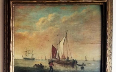 Vundgilde (Water Feast) 18th Century Seascape, Denmark. Titled VUNDGILDE at Lower left. Oil